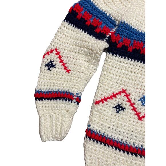 Vintage Handmade‎ Crochet Women’s Long Sweater Aztec Retro Boho READ - Picture 6 of 11